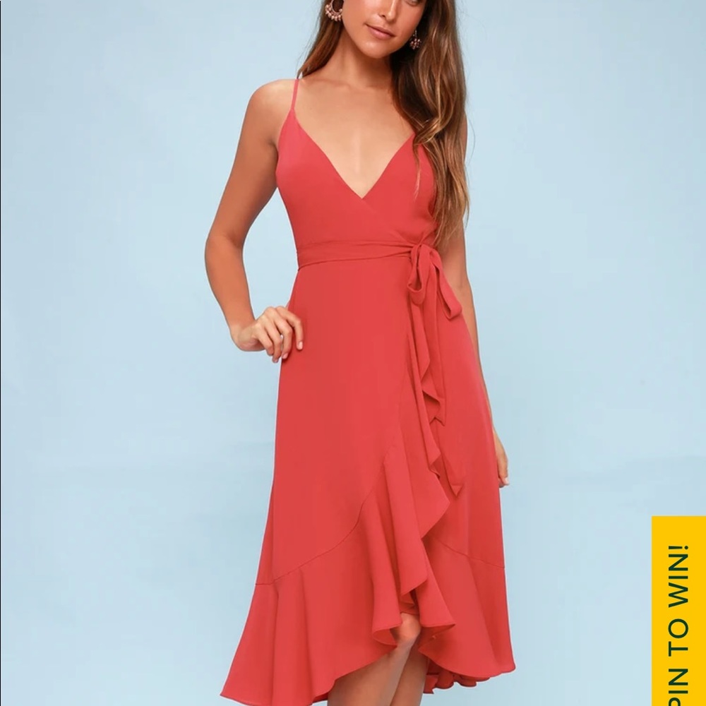 Women’s Lulus Manhattan Moment Berry Pink Ruffled Midi Wrap Dress